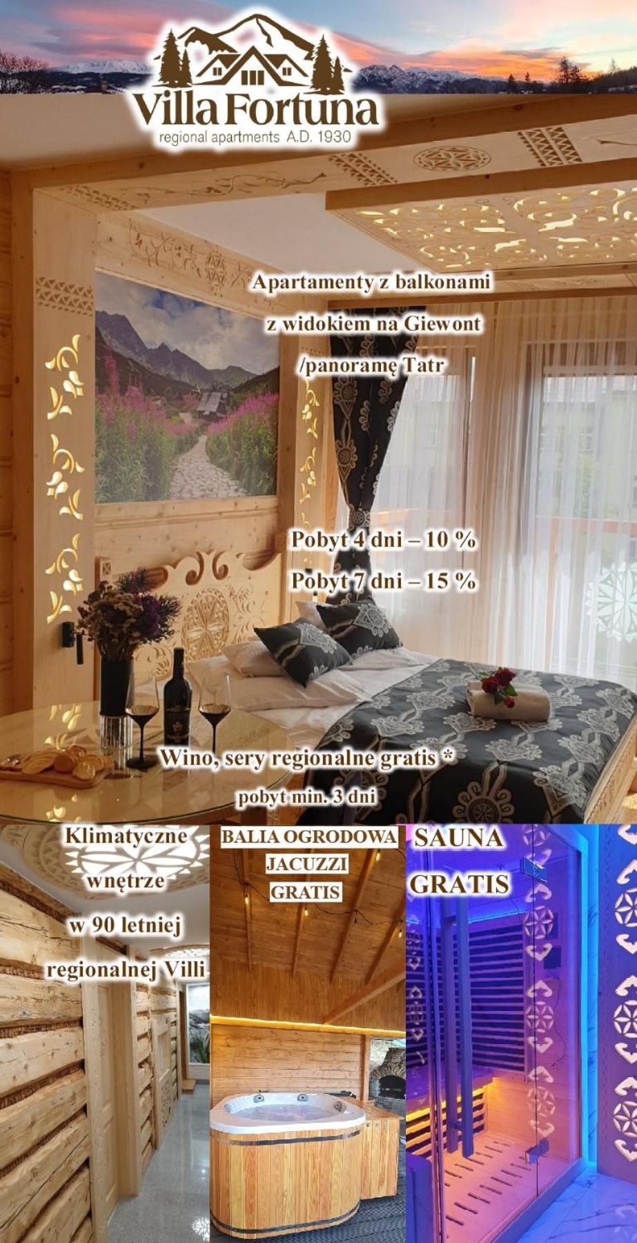 Villa Fortuna - Regionalne Apartamenty & Spa - Sauna, Grill, Jacuzzi Z Widokiem Na Tatry Zakopane Eksteriør bilde